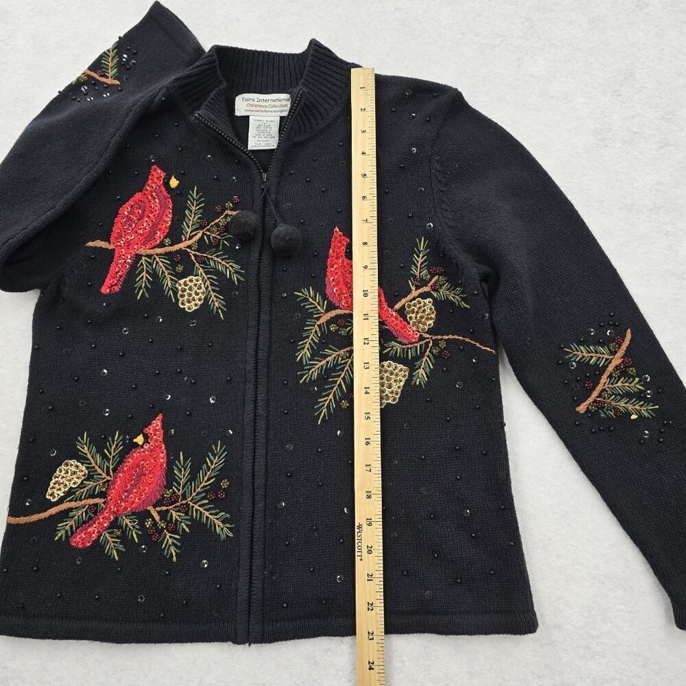 VTG Tiara International Christmas Zip Up Cardinal Cardigan Beaded Sweater Size M - Picture 8 of 8